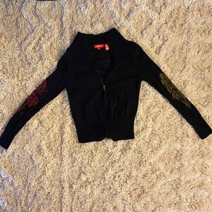 Black Cardigan with Floral Detail